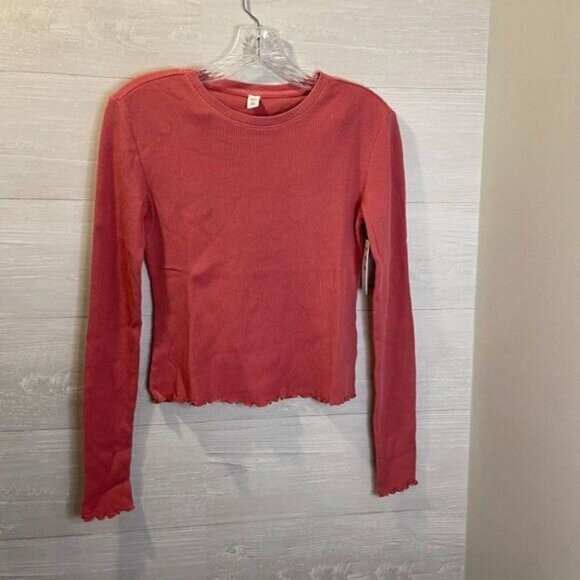 BP. Crew-Neck Thermal Knit Long Sleeve Lettuce Edge Tee Top NWT - Picture 4 of 7